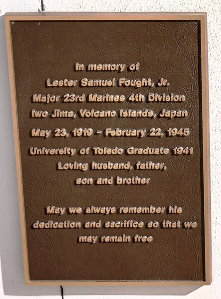 LESTER SAMUEL FOUGHT, JR. WAR MEMORIAL PLAQUE