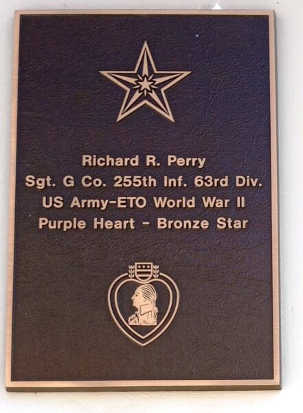 RICHARD R PERRY WAR MEMORIAL PLAQUE