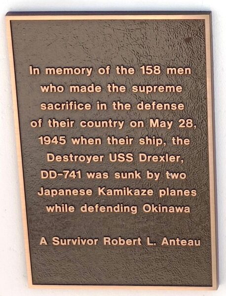 DESTROYER USS DEXTER, DD-741 WAR MEMORIAL PLAQUE