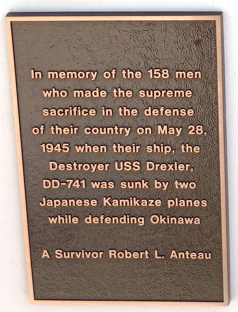 DESTROYER USS DEXTER, DD-741 WAR MEMORIAL PLAQUE
