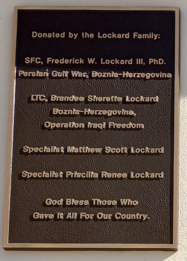 LOCKARD FAMILY VETERANS WAR MEMORIAL PLAQUE