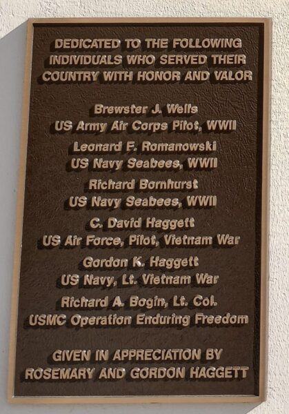 DEDICATED TO THE FOLLOWING INDIVIDUALS WHO SERVED THEIR COUNTRY MEMORIAL PLAQUE