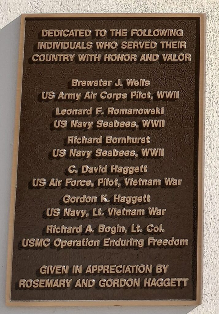 DEDICATED TO THE FOLLOWING INDIVIDUALS WHO SERVED THEIR COUNTRY MEMORIAL PLAQUE