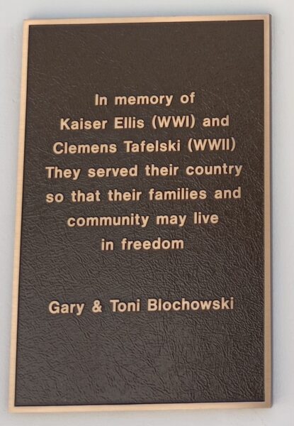 KAISER ELLIS AND CLEMENS TAFELSKI WAR MEMORIAL PLAQUE