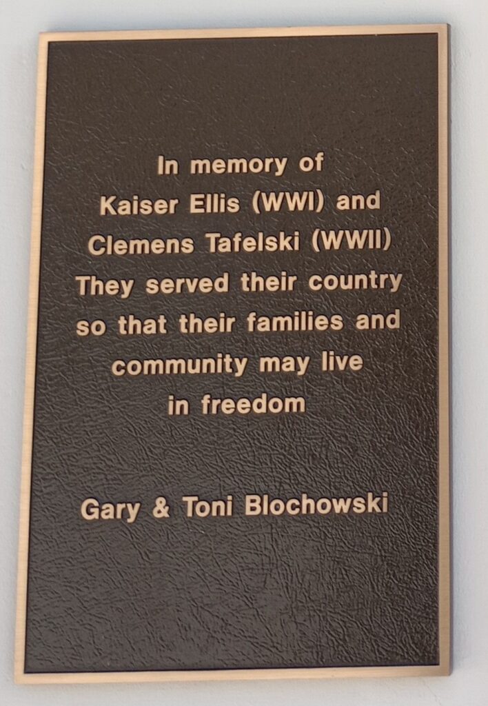 KAISER ELLIS AND CLEMENS TAFELSKI WAR MEMORIAL PLAQUE