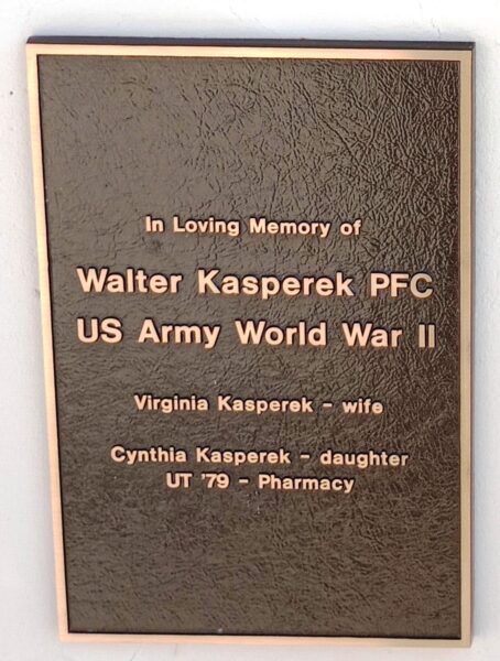 WALTER KASPEREK PFC WAR MEMORIAL PLAQUE