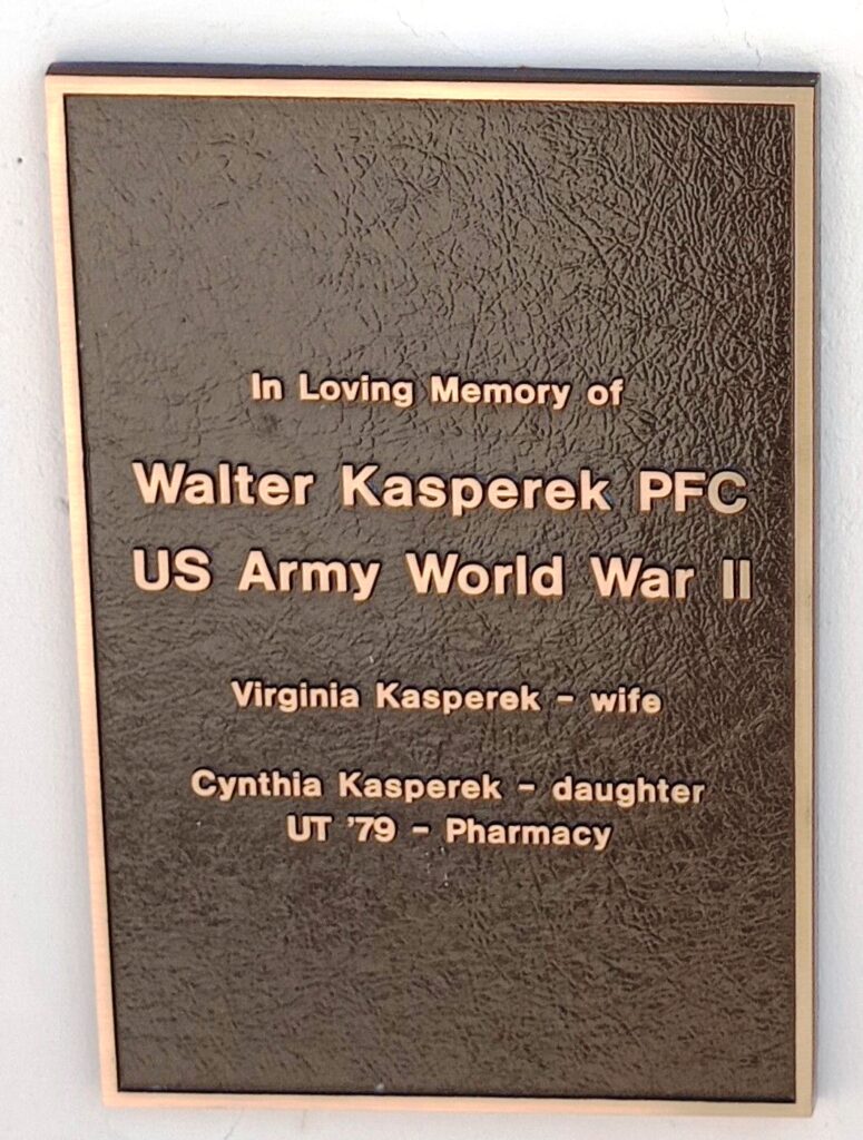 WALTER KASPEREK PFC WAR MEMORIAL PLAQUE