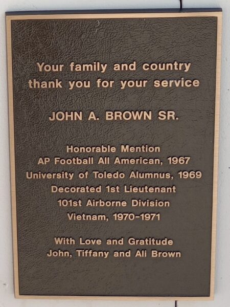 JOHN A. BROWN SR. WAR MEMORIAL PLAQUE