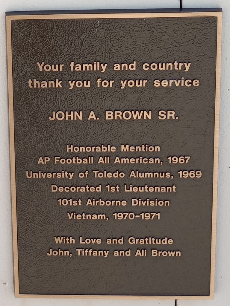 JOHN A. BROWN SR. WAR MEMORIAL PLAQUE