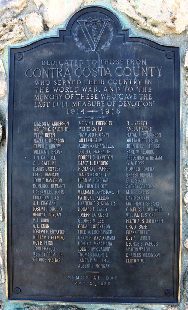 CONTRA COSTA COUNTY WORLD WAR I MEMORIAL PLAQUE