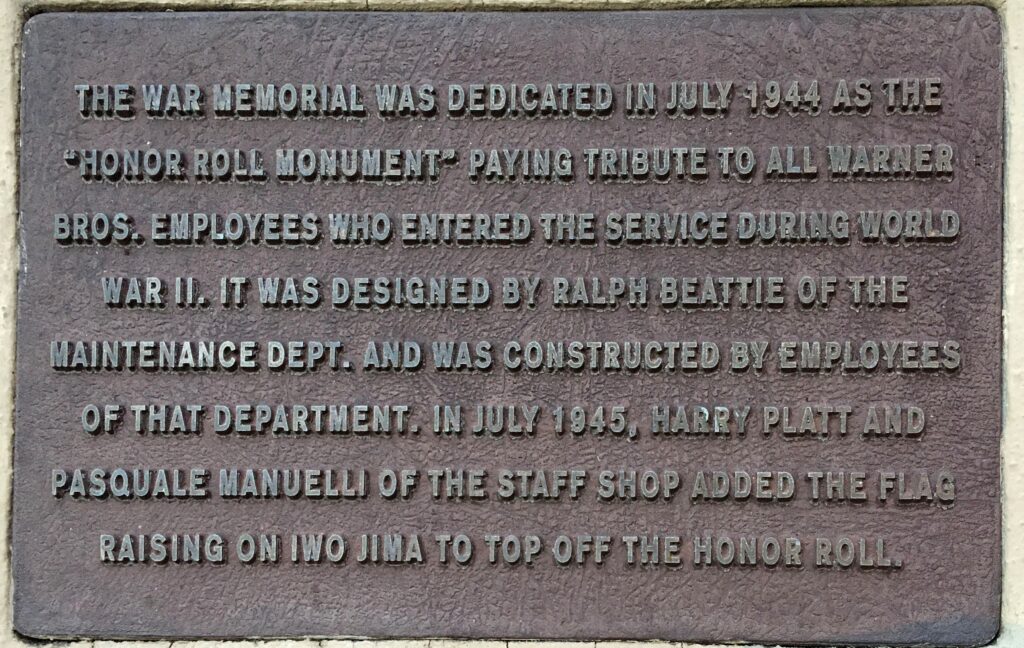 WARNER BROS. WAR MEMORIAL PLAQUE B