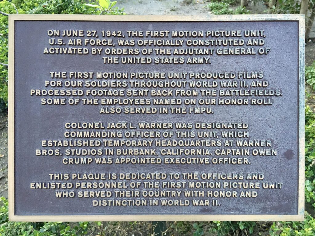 WARNER BROS. WAR MEMORIAL PLAQUE A