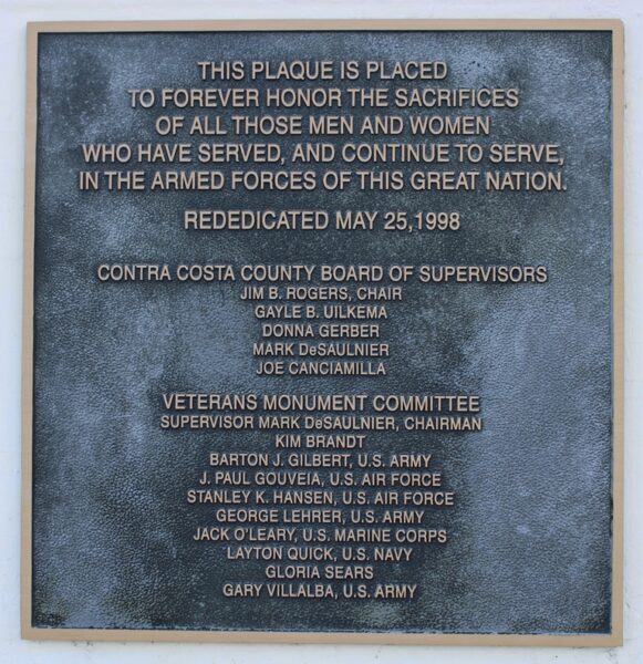 CONTRA COSTA COUNTY WORLD WAR MEMORIAL PLAQUE F