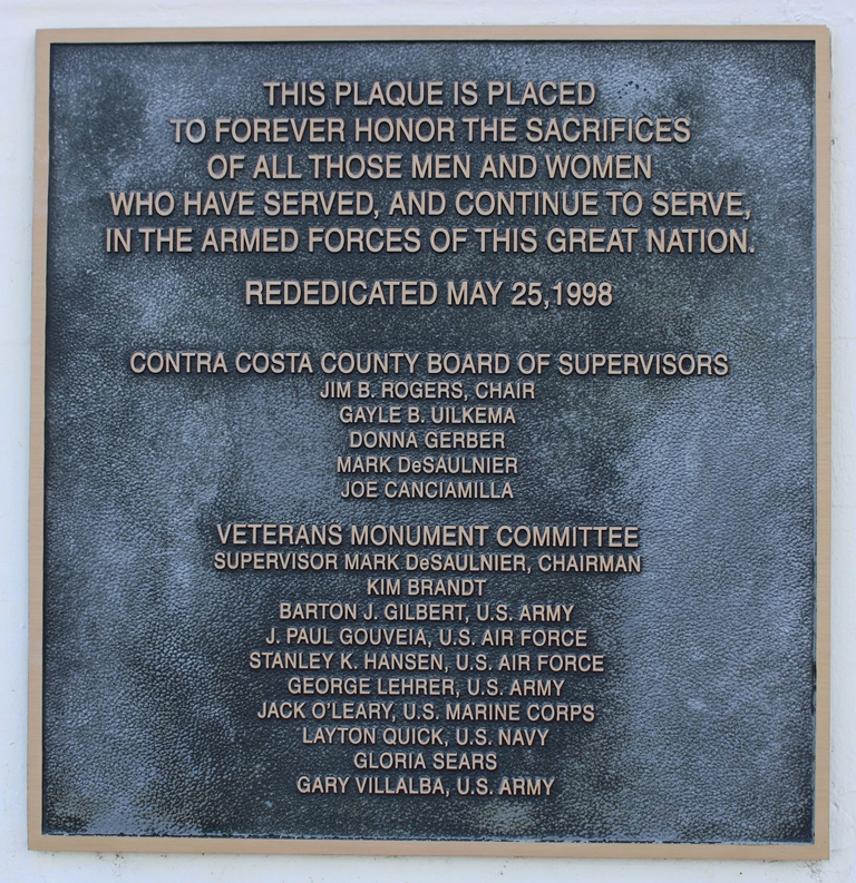 CONTRA COSTA COUNTY WORLD WAR MEMORIAL PLAQUE F