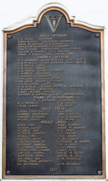 CONTRA COSTA COUNTY WORLD WAR MEMORIAL PLAQUE D