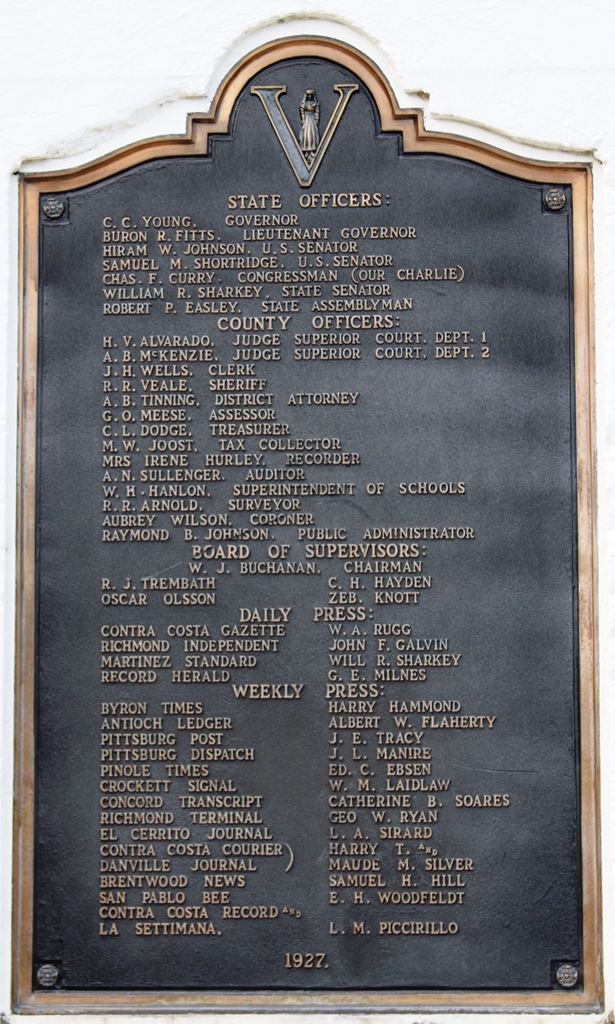 CONTRA COSTA COUNTY WORLD WAR MEMORIAL PLAQUE D