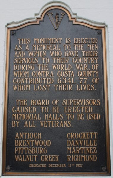 CONTRA COSTA COUNTY WORLD WAR MEMORIAL PLAQUE B