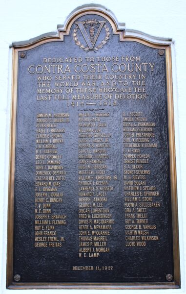 CONTRA COSTA COUNTY WORLD WAR MEMORIAL PLAQUE A