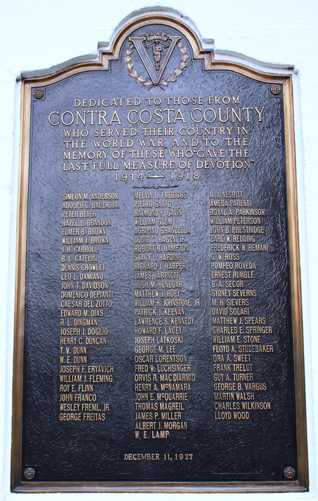 CONTRA COSTA COUNTY WORLD WAR MEMORIAL PLAQUE A