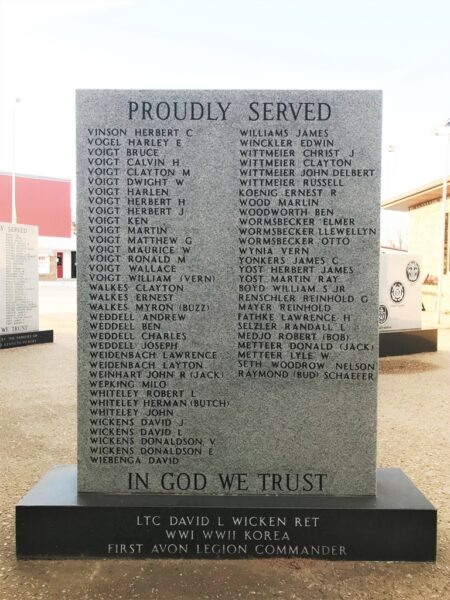 AVON AREA VETERANS MEMORIAL STONE H