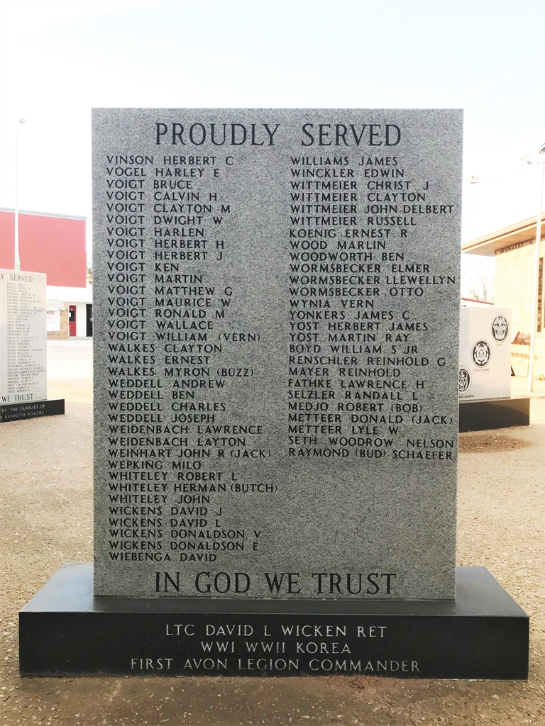 AVON AREA VETERANS MEMORIAL STONE H