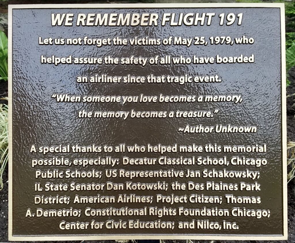 WE REMEMBER FLIGHT 191 MEMORIAL PLAQUE