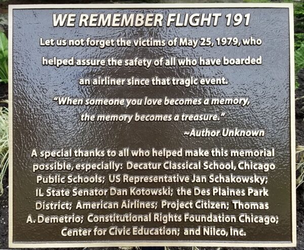 WE REMEMBER FLIGHT 191 MEMORIAL PLAQUE