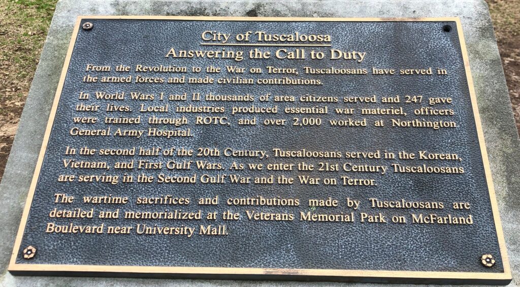 CITY OF TUSCALOOSA ANSWERING THE CALL TO DUTY MEMORIAL PLAQUE