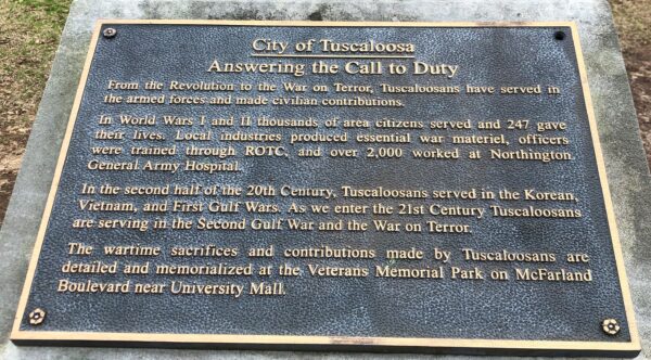 CITY OF TUSCALOOSA ANSWERING THE CALL TO DUTY MEMORIAL PLAQUE