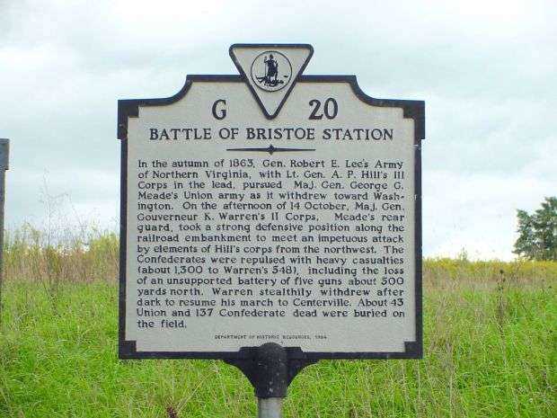 BATTLE OF BRISTOE STATION WAR MEMORIAL MARKER