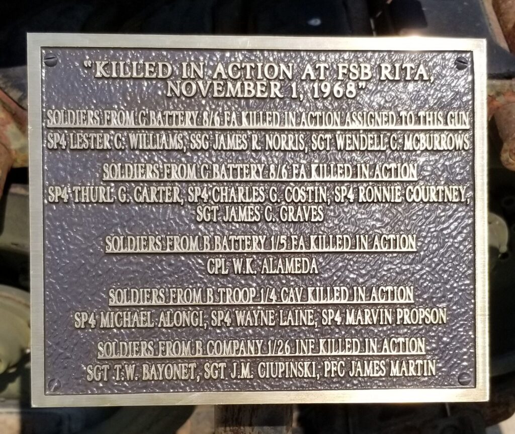 “KILLED IN ACTION AT FSB RITA” WAR MEMORIAL PLAQUE