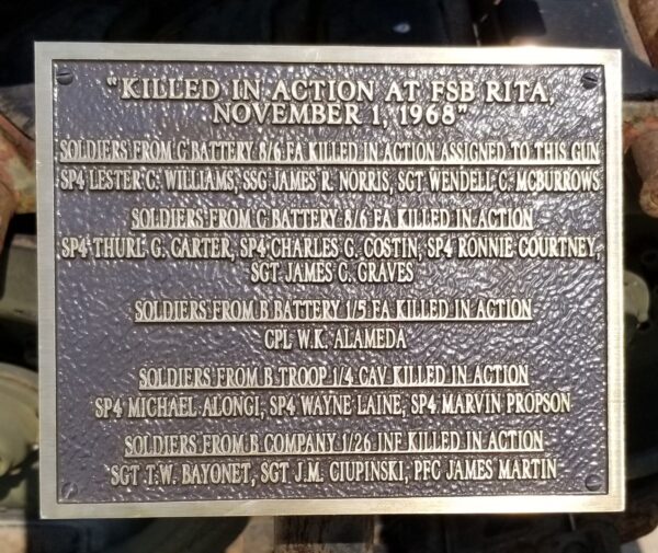 “KILLED IN ACTION AT FSB RITA” WAR MEMORIAL PLAQUE