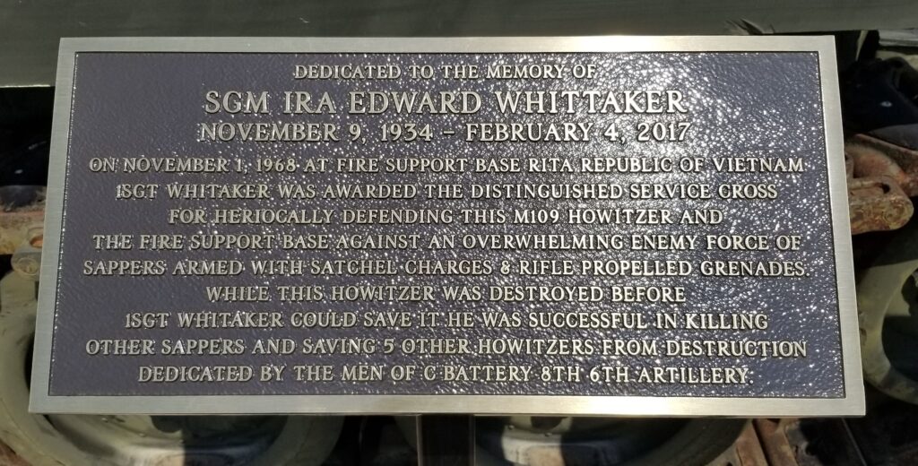 SGM IRA EDWARD WHITTAKER WAR MEMORIAL M109 HOWITZER PLAQUE