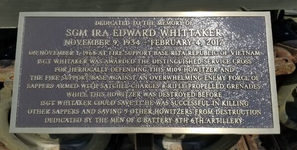 SGM IRA EDWARD WHITTAKER WAR MEMORIAL M109 HOWITZER PLAQUE