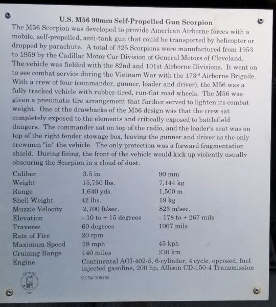 U.S. M56 90MM SELF-PROPELLED GUN SCORPION MEMORIAL PLAQUE