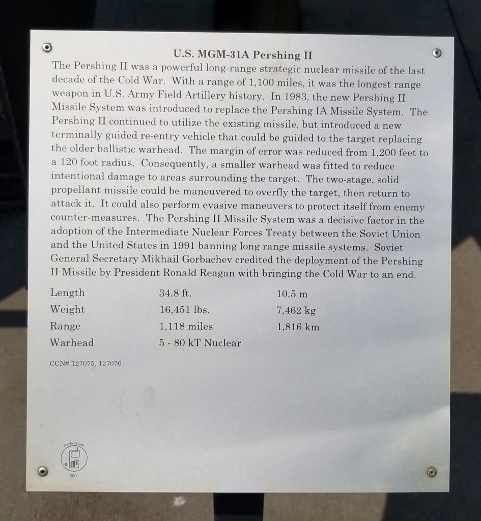 U.S. MGM-31A PERSHING II MEMORIAL PLAQUE
