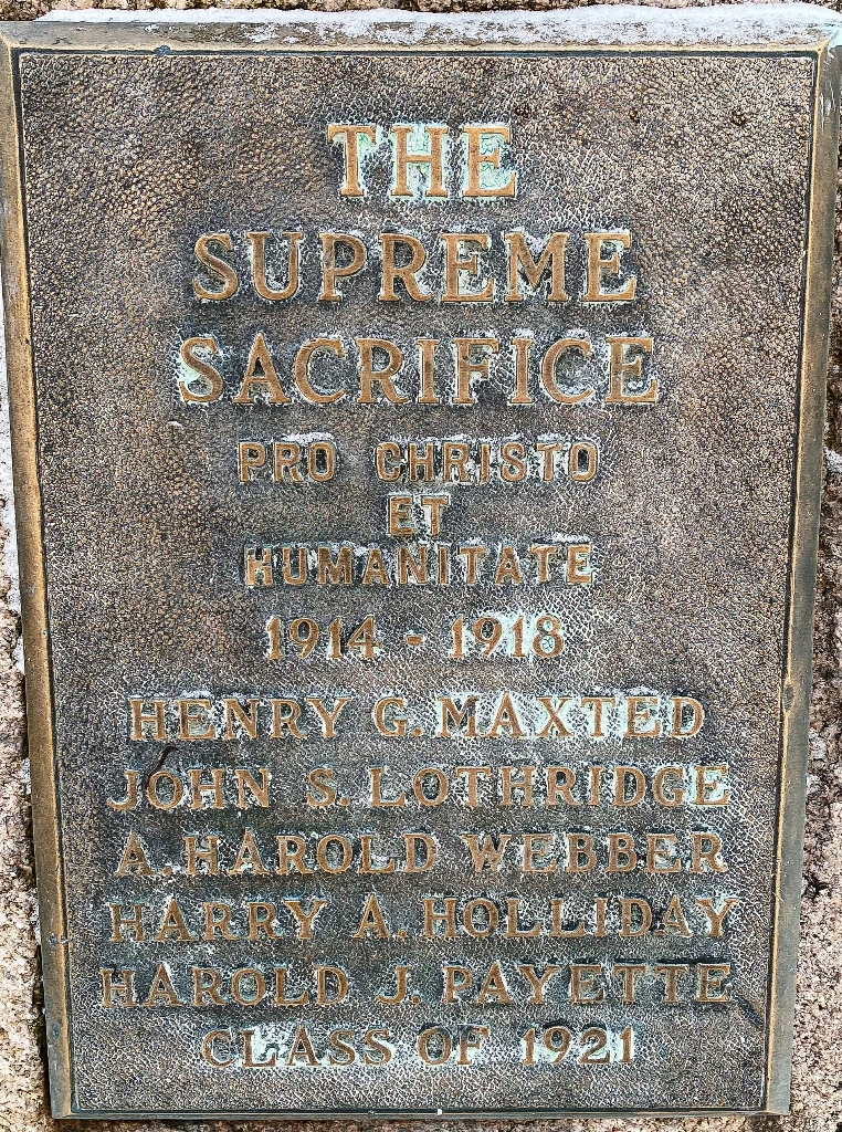 OLIVET COLLEGE WORLD WAR I SUPREME SACRIFICE MEMORIAL PLAQUE