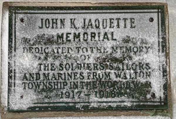 WALTON TOWNSHIP WORLD WAR VETERANS MEMORIAL CANNON PLAQUE