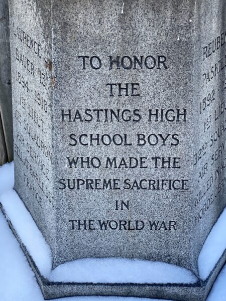 HASTINGS HIGH SCHOOL WORLD WAR SUPREME SACRIFICE MEMORIAL FLAGPOLE SIDE A