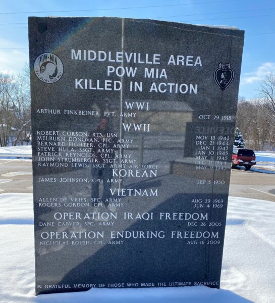 MIDDLEVILLE AREA POW MIA KILLED IN ACTION WAR MEMORIAL