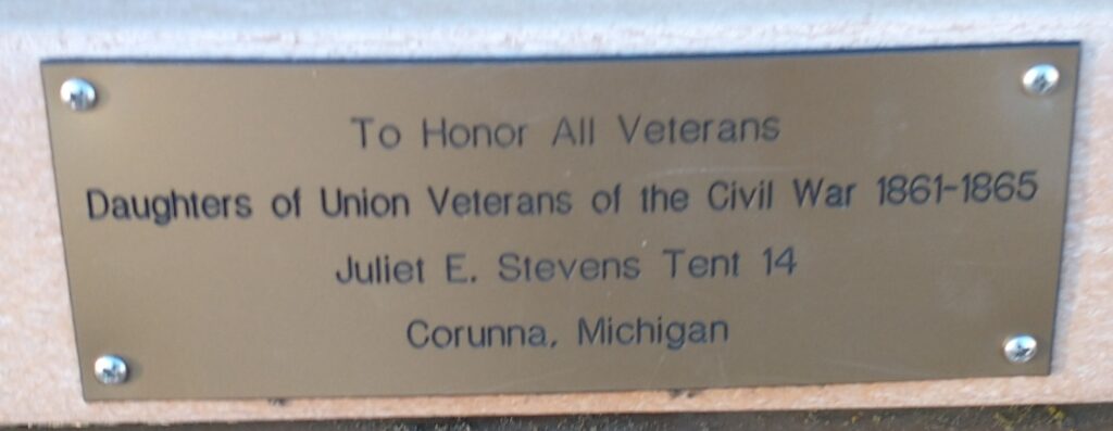 DAUGHTERS OF UNION VETERANS ALL VETERANS MEMORIAL BENCH PLAQUE