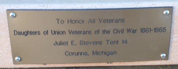 DAUGHTERS OF UNION VETERANS ALL VETERANS MEMORIAL BENCH PLAQUE