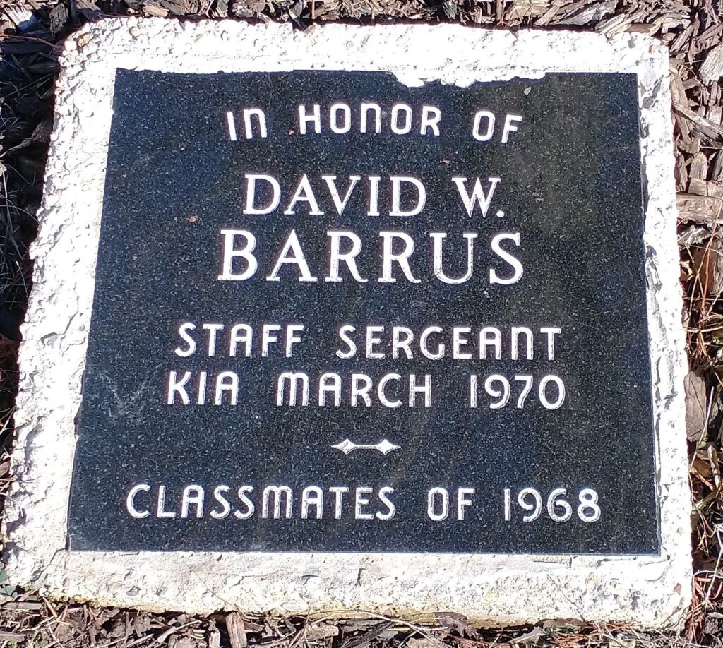 DAVID W. BARRUS WAR MEMORIAL TREE PLAQUE
