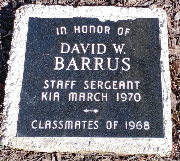 DAVID W. BARRUS WAR MEMORIAL TREE PLAQUE