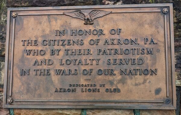 AKRON, PA WAR VETERANS MEMORIAL PLAQUE