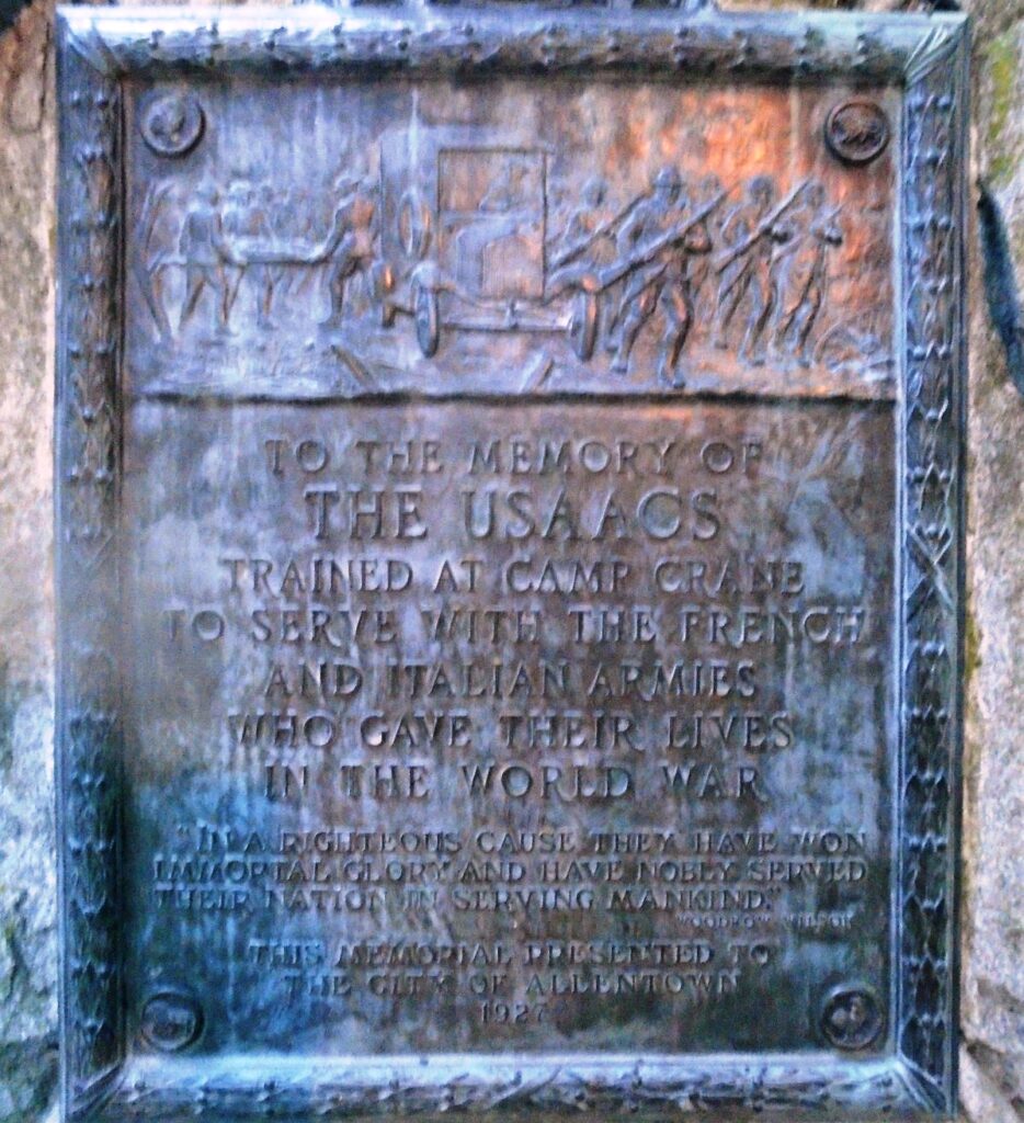 THE USAACS TRAINED AT CAMP CRANE WAR MEMORIAL PLAQUE