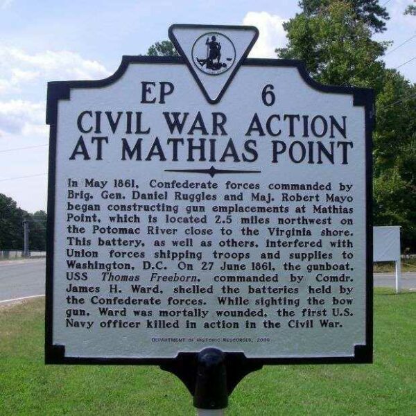 CIVIL WAR ACTION AT MATHIAS POINT MEMORIAL MARKER