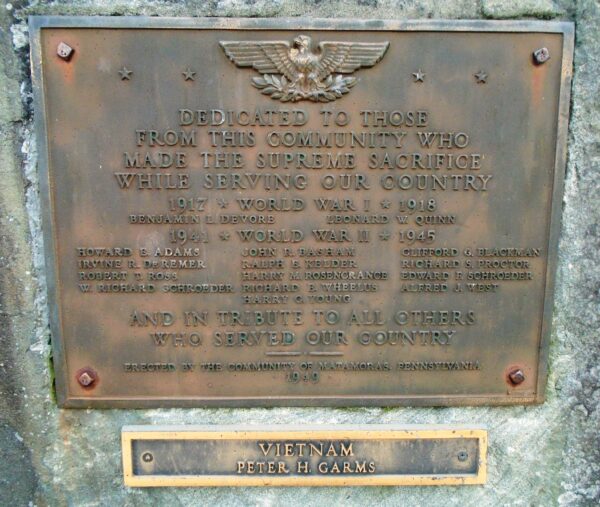 MATAMORAS SUPREME SACRIFICE WAR MEMORIAL PLAQUE