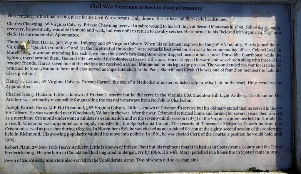 CIVIL WAR VETERANS AT REST IN ZION’S CEMETERY MEMORIAL PLAQUE