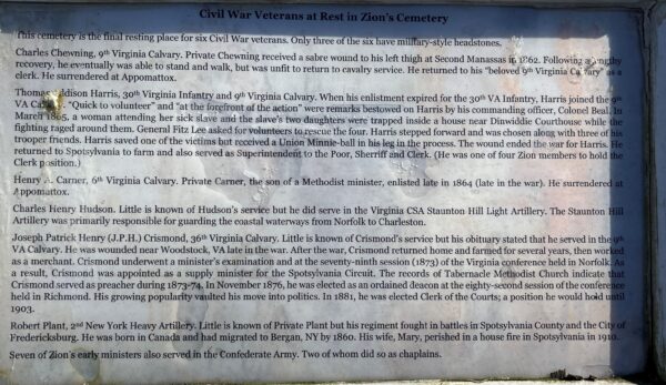 CIVIL WAR VETERANS AT REST IN ZION’S CEMETERY MEMORIAL PLAQUE